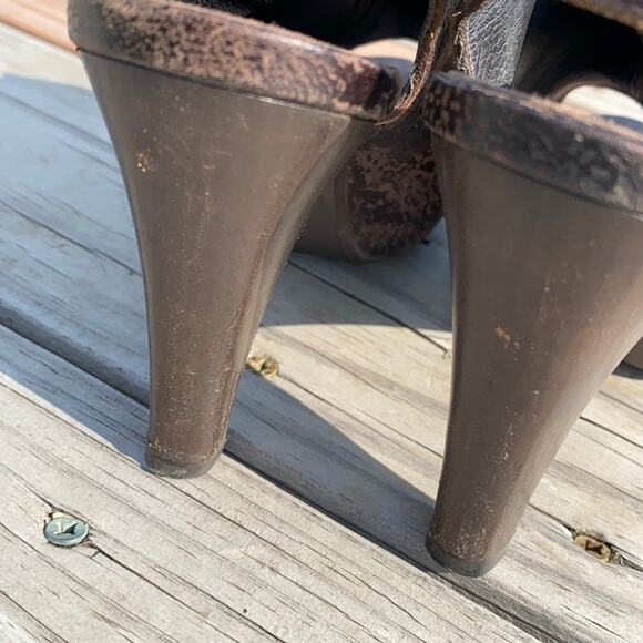 Henry Beguelin Brown Distressed Leather  Slingback Peep Toe Bootie Sandal 6 - Picture 6 of 10